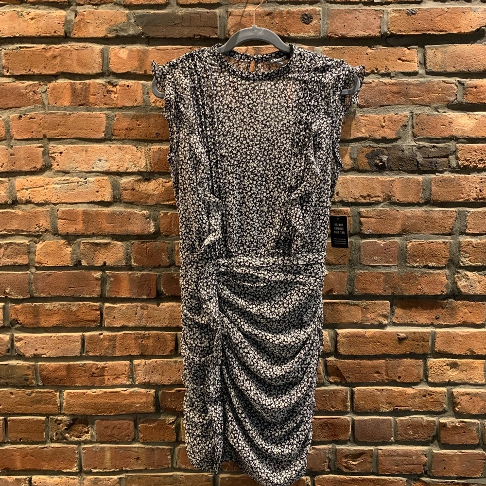 EXPRESS floral crepe dress black and white XS